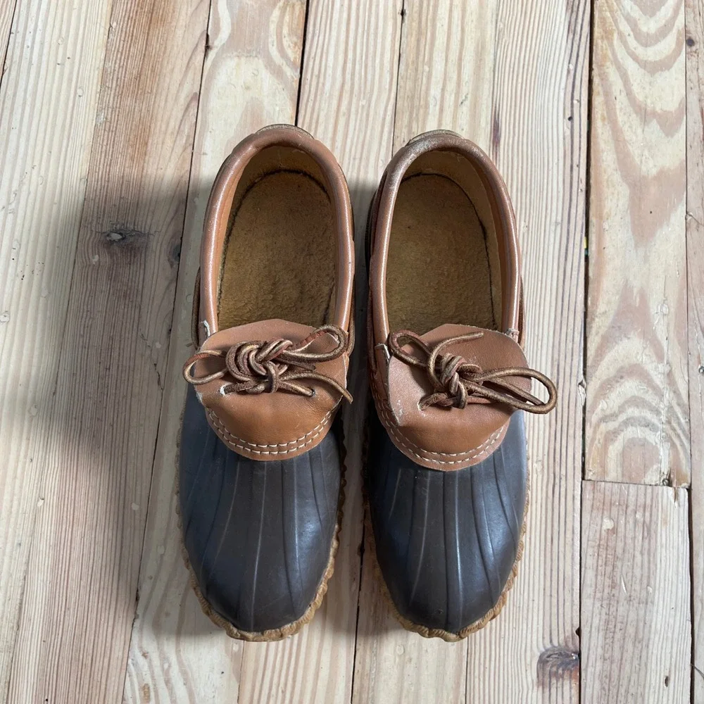 Sorel Duck Shoes Womens 8 Brown Leather Rubber Waterproof Moccasin Rain Boots